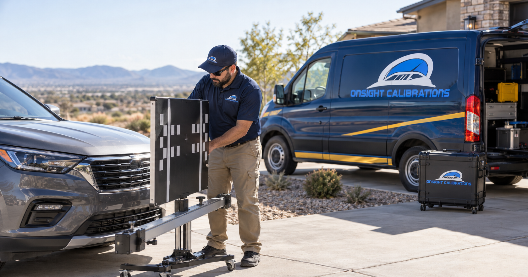 Onsight mobile auto glass van at a customer's driveway