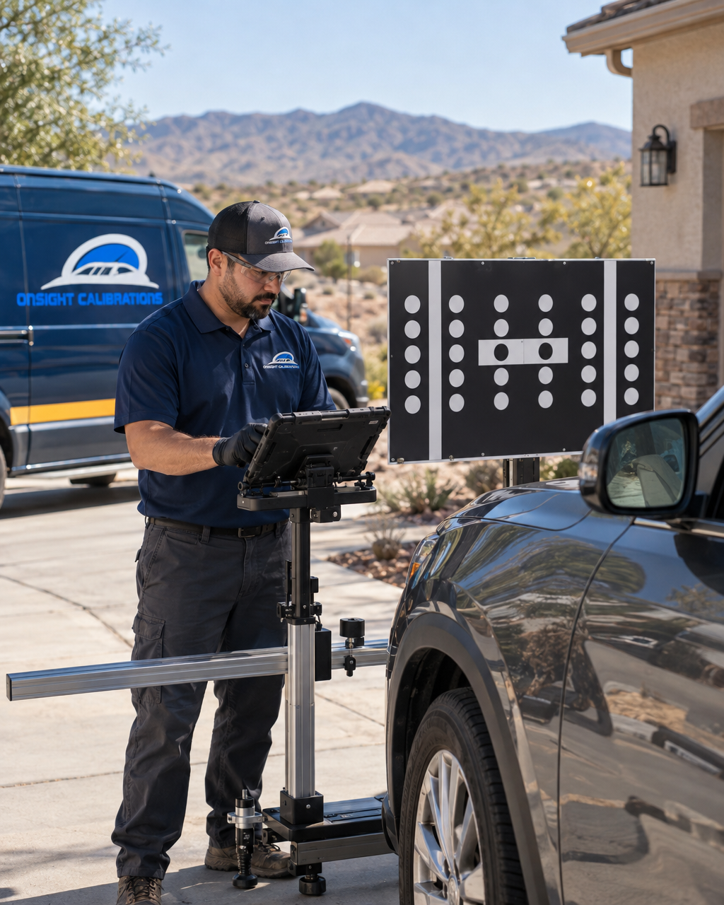 Onsight technician using diagnostic equipment outdoors